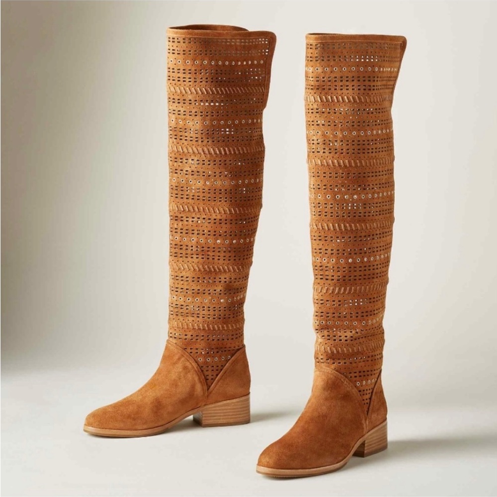 Donald J. Pliner Devya Tall Perforated Brown Suede Boots - Size 7.5 - RARE🔥